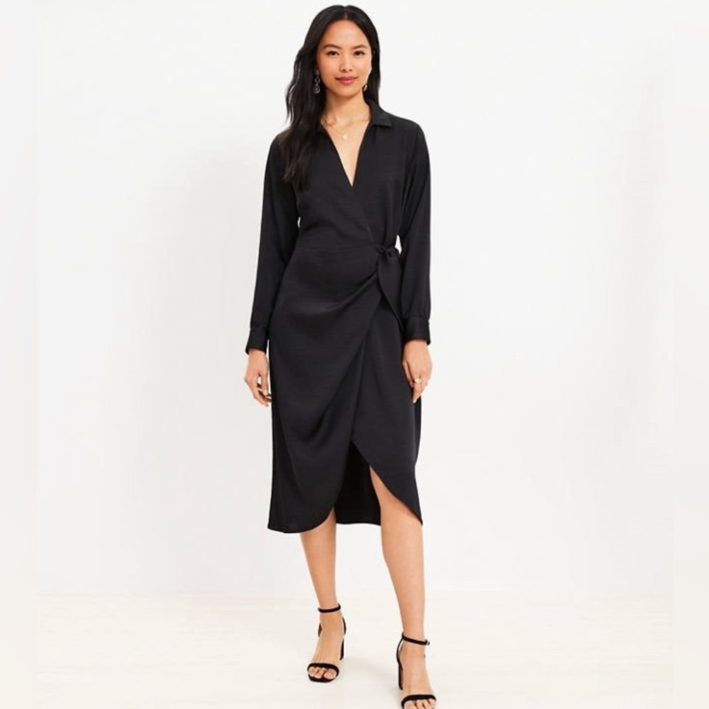 Loft Satin Wrap Midi Dress